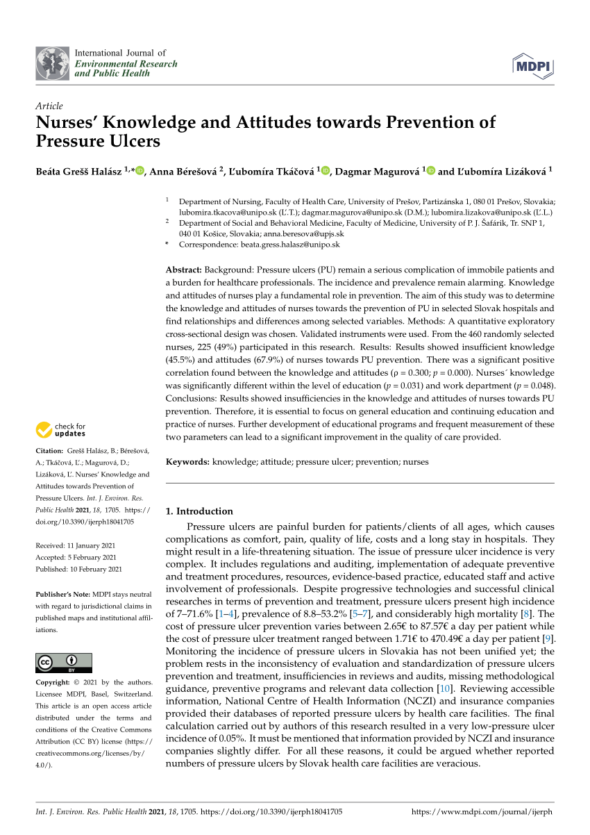 (PDF) Nursesâ Knowledge and Attitudes towards Prevention of Pressure Ulcers