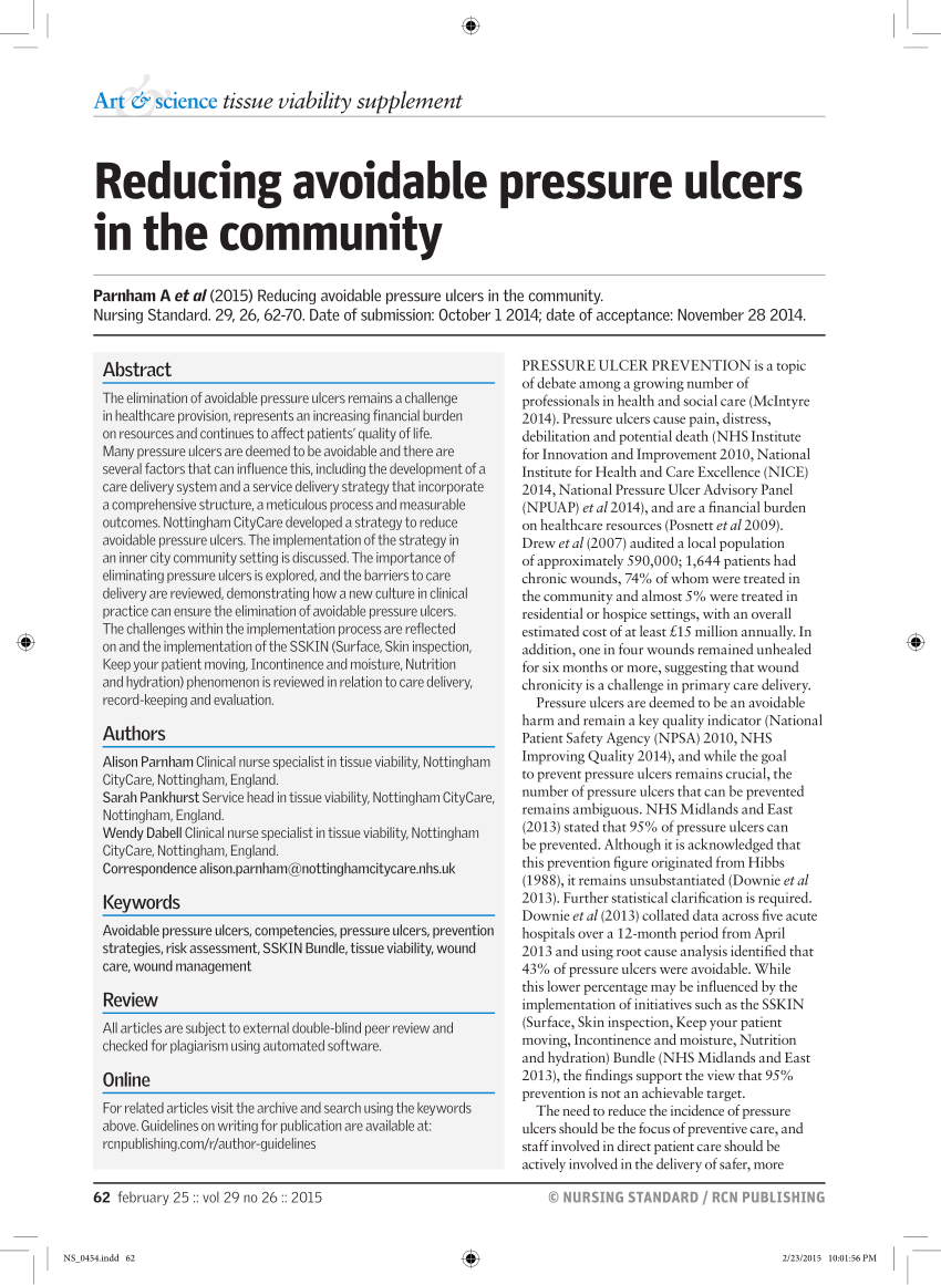 (PDF) Reducing avoidable pressure ulcers in the community