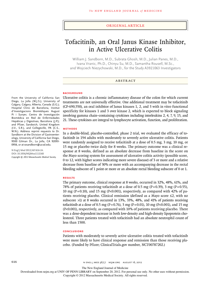(PDF) Tofacitinib, an Oral Janus Kinase Inhibitor, in Active Ulcerative ...