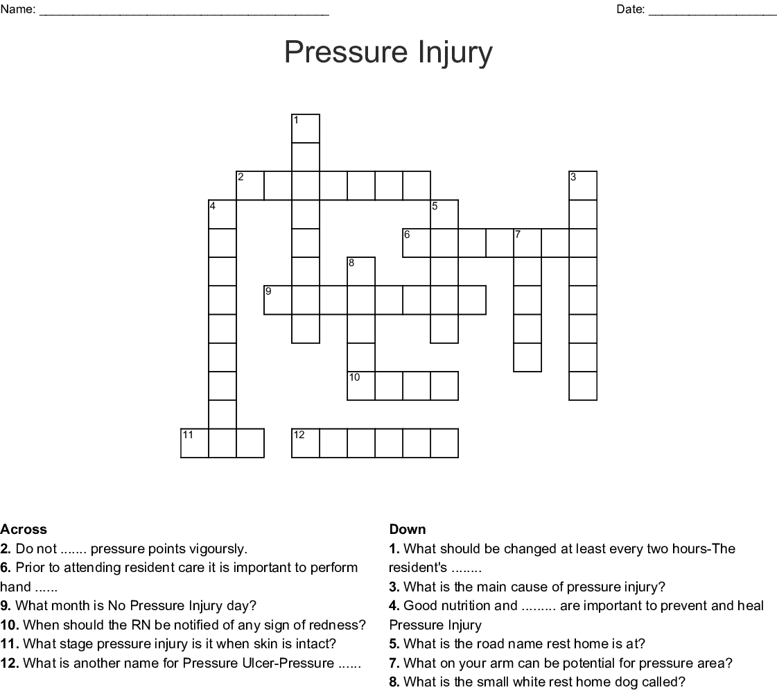Pressure Ulcer Crossword